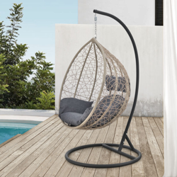 [en.casa] - Poltrona Sospesa in Polyrattan con Struttura di Supporto in Acciaio - Altezza Completa 195 cm, Supporto Fino a 150 kg - Sedia a Dondolo en oferta