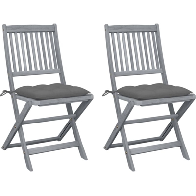 vidaXL Sedie da Giardino Pieghevoli 2 pz con Cuscini Massello Acacia - Grigio
