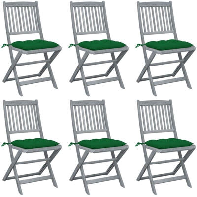 vidaXL Sedie da Giardino Pieghevoli 6pz con Cuscini in Massello Acacia - Nero