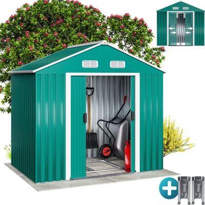 Gardebruk - Deuba XL capannone per attrezzi in metallo 2,4m² con fondazione 210x132x186cm porta scorrevole verde capanno per attrezzi da giardino