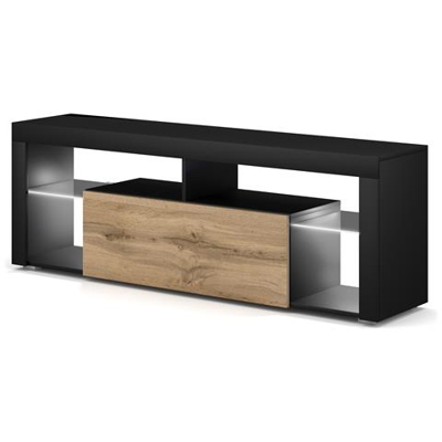 Porta Tv Moderno Brodia 2 Led Rovere Nero / wotan 140cm