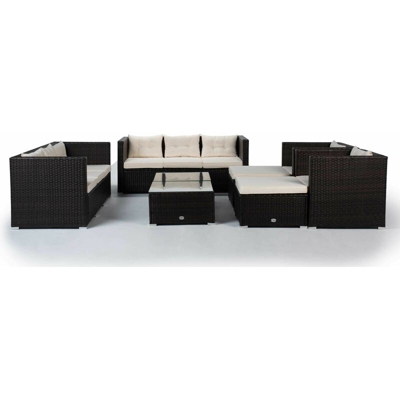 KieferGarden - Set di mobili da giardino e terrazza, 10 posti, marrone, rattan sintetico, modulare