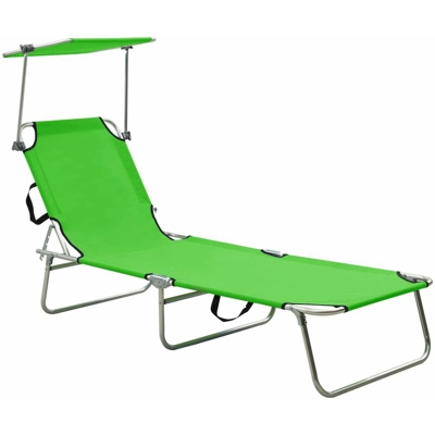 Lettino Prendisole Pieghevole con Baldacchino Verde Alluminio - Verde - Vidaxl