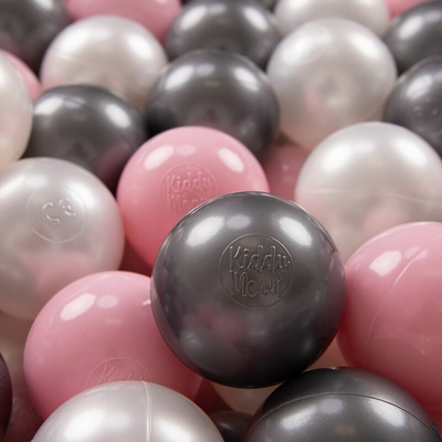 KiddyMoon 100 ? 7CM Palline Morbide Colorate Per Piscina Bambini Fatto In EU, Perla/Rosa Chiaro/Argento - perla/rosa chiaro/argento
