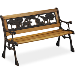 Panchina per Bambini, Esterno, Design a Tema Africa, Legno & Ghisa, Capacità Carico 50 kg,51x83x37 cm,naturale características