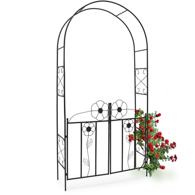 Arco per rose con cancello in ferro rivestito a polvere struttura rampicanti HLP: 228 x 116 x 36,5 cm nero
