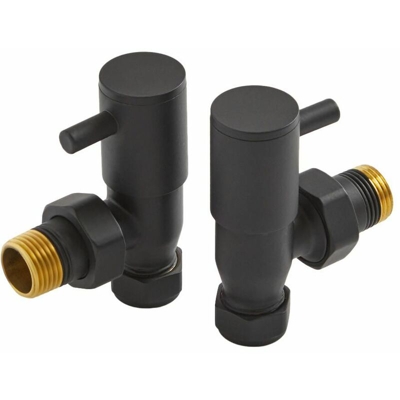 Hudson Reed Coppia di Valvole Manuali per Termosifoni con Design a Squadra - Tubi in Rame Ø15mm - Ottone Solido Nero Opaco