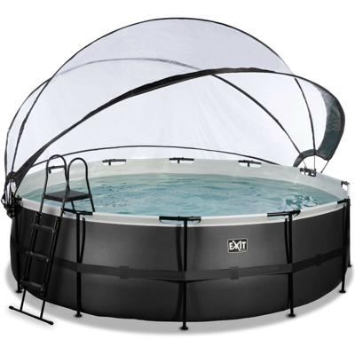 Solo Piscinefuoriterra - SOLO Piscina rotonda ø488x122cm con cupola e filtro a sabbia - nero. Struttura robusta in acciaio nero e pareti a 3 strati.