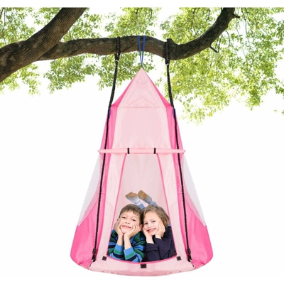 Costway - Tenda Altalena da Giardino, Altalena con Tenda da Gioco, 100 x 100 x 132 cm (Viola-Fucsia)