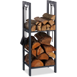 Relaxdays - Scaffale Porta-Legna con 2 Ripiani, 4 Ganci per gli Accessori da Camino, Acciaio, Antracite, 100 x 40 x 30 cm en oferta