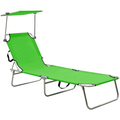 Lettino Pieghevole con Baldacchino in Acciaio Verde Mela - Verde - Vidaxl