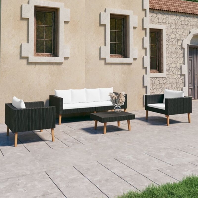 YOUTHUP Set Divani da Giardino 4 pz con Cuscini in Polyrattan Nero - Nero