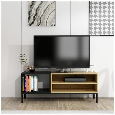 Mobile Porta Tv Nila - Con Ripiani - Da Salotto - Rovere, Antracite In Legno, 120 X 35x 45 Cm