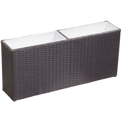 Letto Rialzato da Giardino 2 Vasi 90x20x40 cm Polyrattan Nero - Nero - Youthup