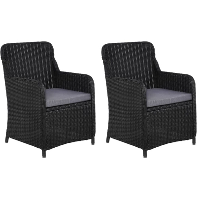 Sedie da Esterno con Cuscini 2 pz Polyrattan Nero