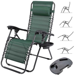 Bakaji - Sedia Poltrona Giardino Gravita Zero Pieghevole Acciaio Texilene + Vassoio Verde precio