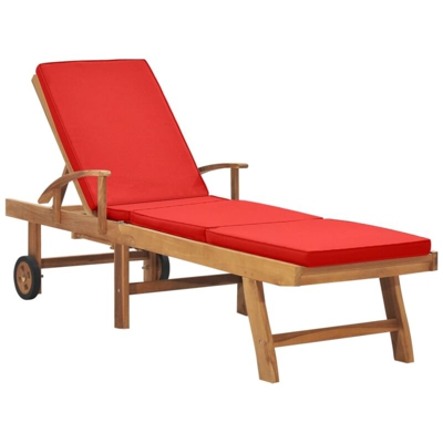 Lettino Prendisole con Cuscino in Massello di Teak Rosso - Rosso - Vidaxl