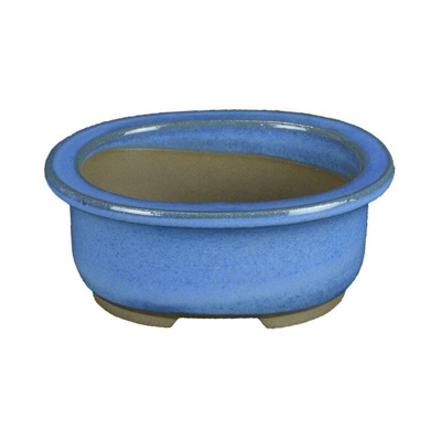 Vaso per bonsai Giapponese Morrisan ovale in gres smaltato azzurro 10,5x8,5x4,5 cm - B03-3-1A
