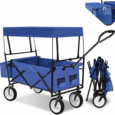 Tectake - carrello da giardino pieghevole con tettuccio + borsa - blu