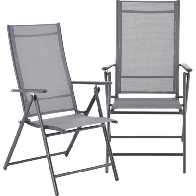 Set di 2 Sedie con Braccioli ad Uso Esterno Giardino/Terrazza 2 Poltrone Pieghevoli con Schienale Reclinabile - Grigio Chiaro