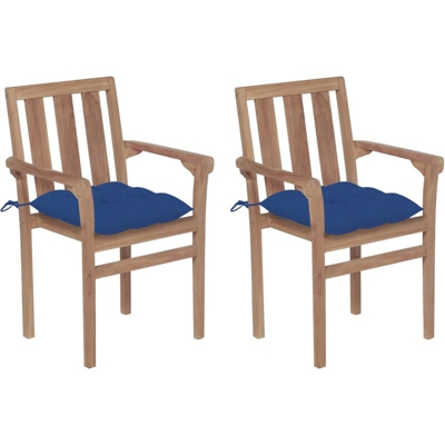 Sedie da Giardino 2 pz con Cuscini Blu in Massello di Teak - Blu - Vidaxl