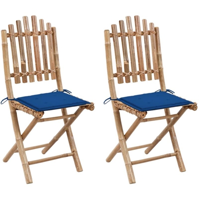 vidaXL Sedie da Giardino Pieghevoli 2 pz con Cuscini in Bambù - Marrone