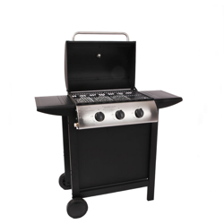 LOFOTEN - Barbecue a gas da esterno 3 fuochi da 8,4 kW su ruote con coperchio, 2 griglie in acciaio cromato, 2 ripiani laterali, 1 vassoio basso e en oferta