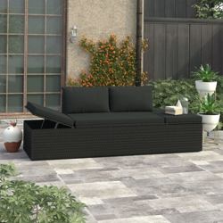 Lettino Prendisole con Cuscini in Polyrattan Nero - Nero - Vidaxl en oferta