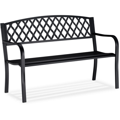 Relaxdays - Panca da Giardino, a 2 Posti, Design Intrecciato, da Terrazzo, per Balcone, HxLxP 86,5 x 127,5 x 58,5 cm, Nero