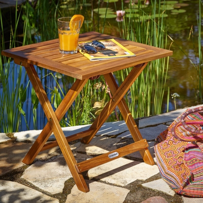 Tavolino pieghevole in legno di acacia oliato 46x46x46cm Tavolo in legno Tavolino da caffè Tavolo da giardino - Deuba