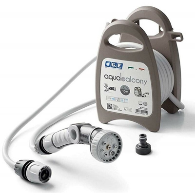 Tubo Giardino Pompa Acqua 10mt con Avvolgitubo a Parete Pistola 8 Getti Tortora