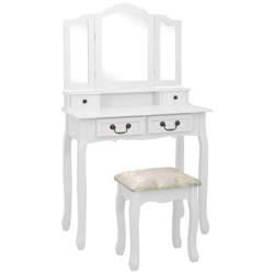 Tavolo Da Trucco E Sgabello Bianco 80x69x141 Cm Legno Paulownia en oferta