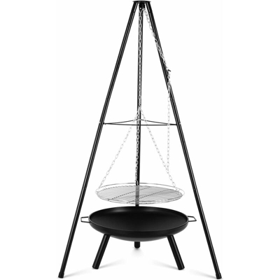 MVPOWER Braciere da Giardino, Griglia Barbecue Sospesa con Treppiede, Catena Regolabile in Altezza (200 cm), 8-10 Persone, Adatto per Giardino,