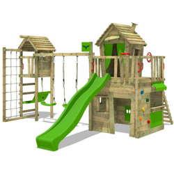 FATMOOSE Parco giochi in legno CrazyCat Giochi da giardino con altalena TowerSwing e scivolo mela verde Casetta da gioco per l'arrampicata con scala características