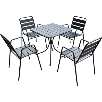 Tavolo per bar e giardino con 4 sedie impilabili in acciaio