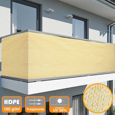 Telo Copertura Frangivista Frangivento in HDPE Ringhiera Protezione Balcone Ecru