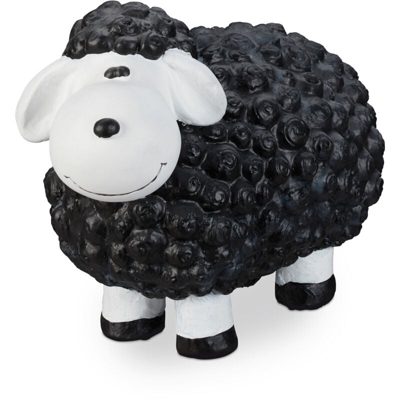 Pecorella Deco da Giardino, Resistente alle Intemperie, Dipinta a Mano, Indoor&Outdoor, in Ceramica, Nero