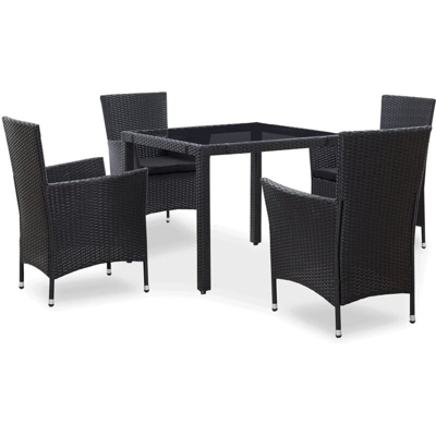 Set da Pranzo per Giardino in Polyrattan Nero Tavolo con Sedie vari modelli modelli : 5 Pz