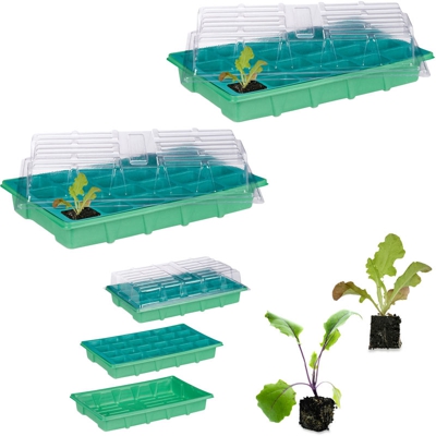 Relaxdays - Set da 2 Mini Serre per 24 Piante, con Coperchio, Semenzaio, Davanzale, Balcone, Germinatore 38 x 24,5 cm, Verde