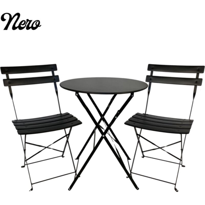 55874 Set Bistro Giotto In Acciaio Nero - Tavolo + 2 Sedie