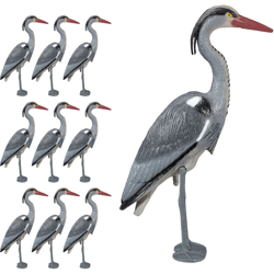 Set da 10 Aironi Decorativi, Spaventa Aironi, Cenerino, Con Asta, per Laghetto in Giardino, PE, Grigio en oferta