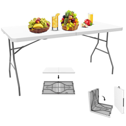 Tavolo Trasportabile, Tavolo Portatile Pieghevole, 152 x 71.5 cm, Bianco, Pieghevole a metà, Materiale: HDPE precio