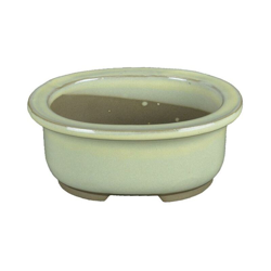 Vaso per bonsai Giapponese Morrisan ovale in gres smaltato bianco 10,5x8,5x4,5 cm - B03-3-1C en oferta