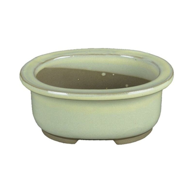 Vaso per bonsai Giapponese Morrisan ovale in gres smaltato bianco 10,5x8,5x4,5 cm - B03-3-1C