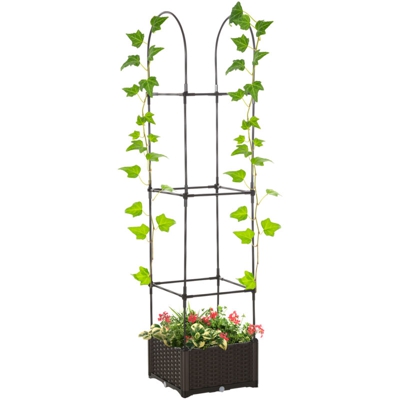 Fioriera da Esterno con Vaso Autoirrigante e Griglia per Rampicanti - Outsunny