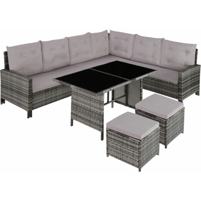 Tectake - Salotto in rattan con telaio in acciaio Barletta - grigio