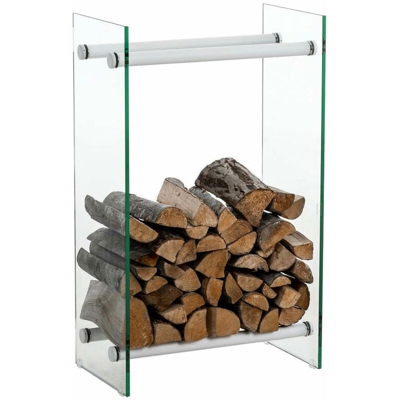 CLP - Portalegna per camino DACIO in vetro chiaro Bianco 35x80x60 cm