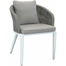Poltrona Con Cuscino, Struttura In Alluminio Bianco, Intreccio In Rattan Sintetico Grigio Per Esterno Giardino características