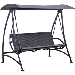 Dondolo da Giardino 3 Posti in Rattan PE con Tettuccio Regolabile e Cuscino, Grigio - Outsunny en oferta
