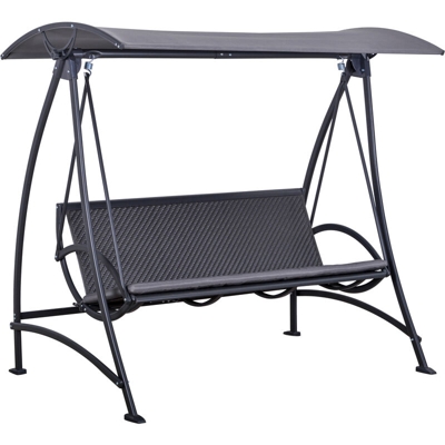 Dondolo da Giardino 3 Posti in Rattan PE con Tettuccio Regolabile e Cuscino, Grigio - Outsunny